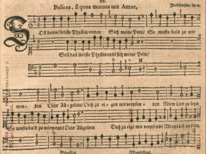 Full Score of the italian aria „Felices si quos...“, printed in Königsberg, 1640.